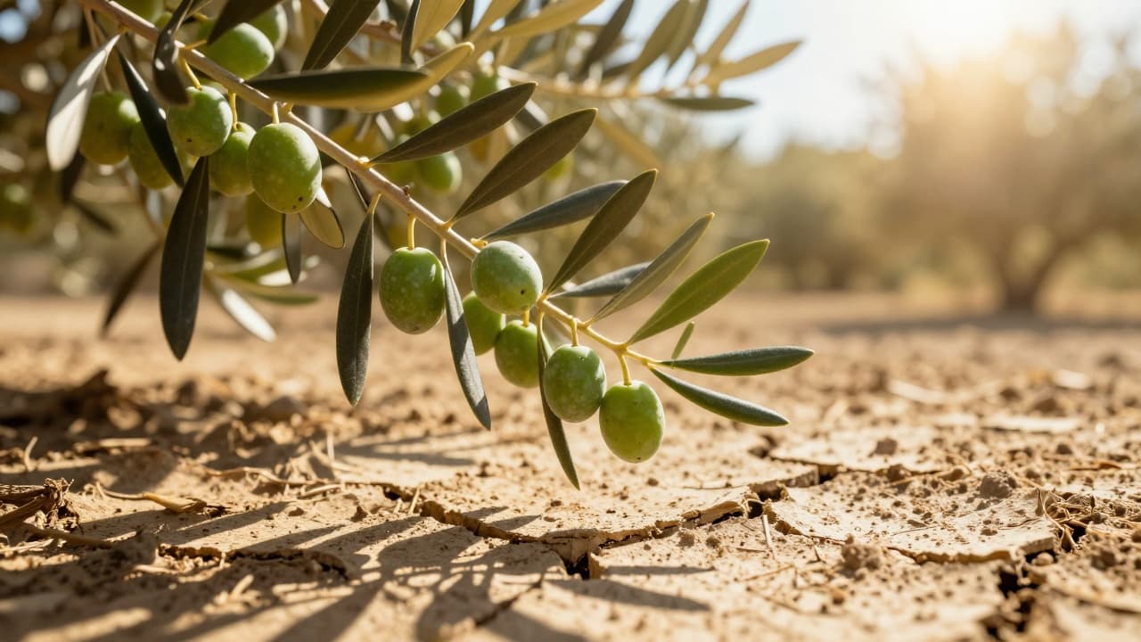 Olive branch on dry land