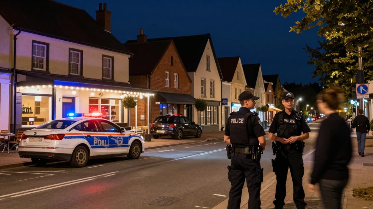 Police on a night street in a small town