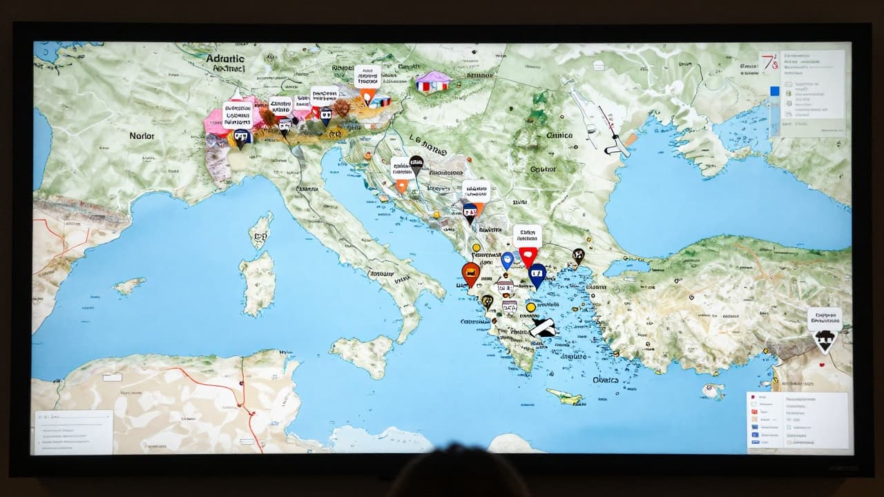 Interactive map of Adriatic cultural heritage on a screen