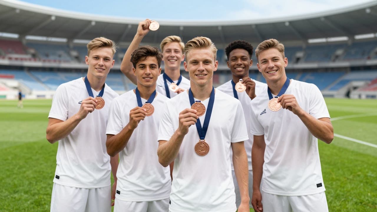 Young football players celebrate the victory