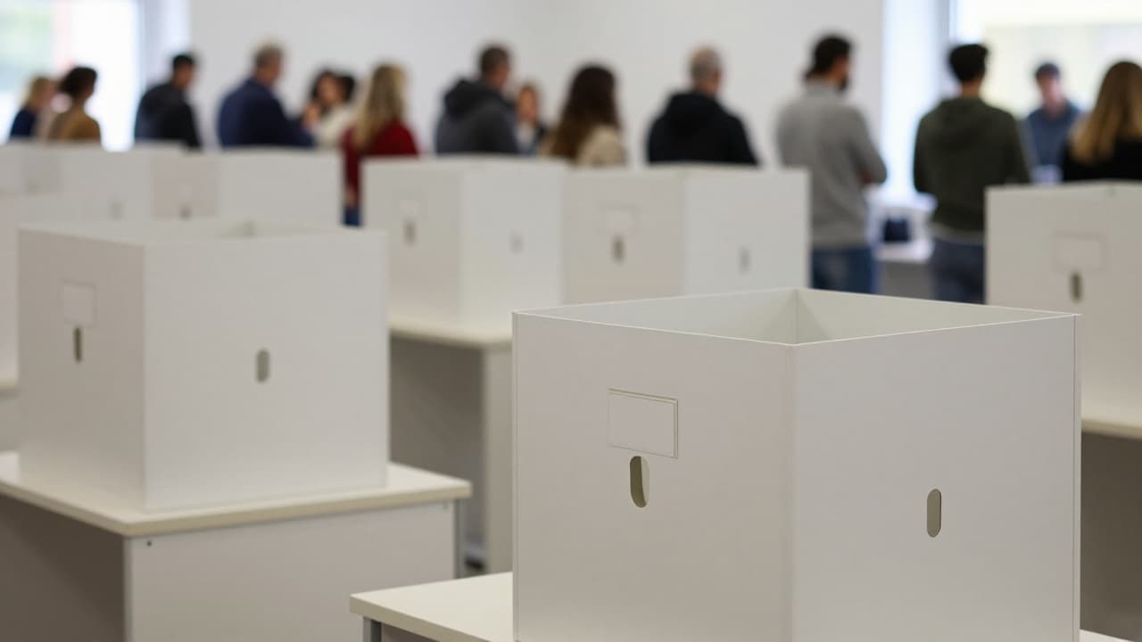 Prazna biračka kutija u glasačkoj sobi