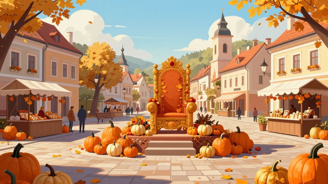 Autumn decoration of pumpkins on the town square