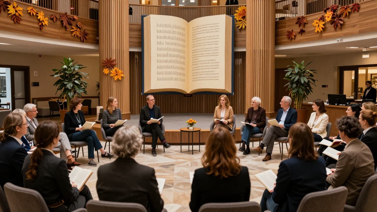 Poetry gathering in the hotel lobby