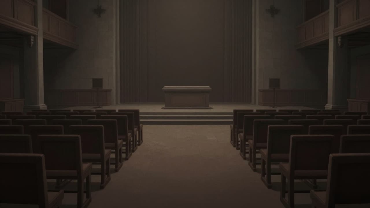 Empty church with wooden benches