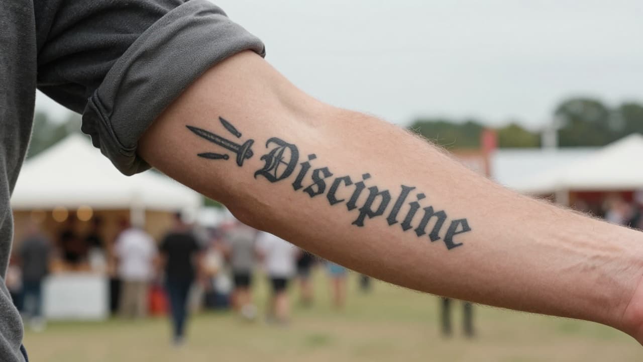 Tattoo on the forearm with the inscription Discipline