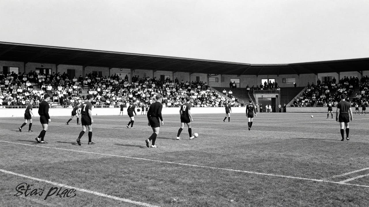 Footballers in historic kits at the Old Place