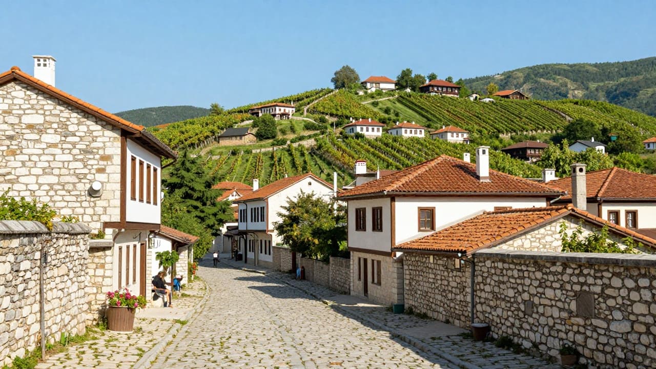 View of the streets and vineyards in Hum