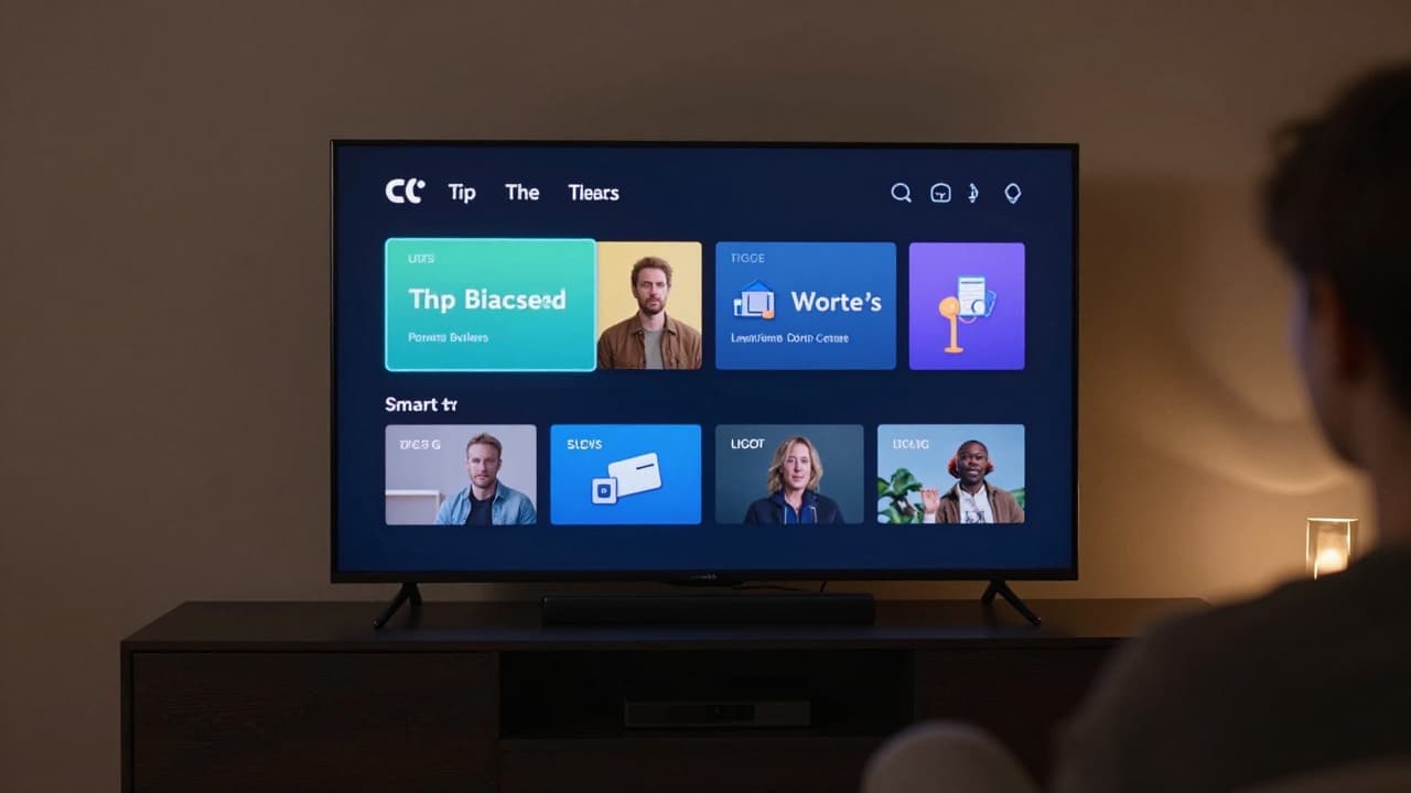 A smart television in a dimly lit living room