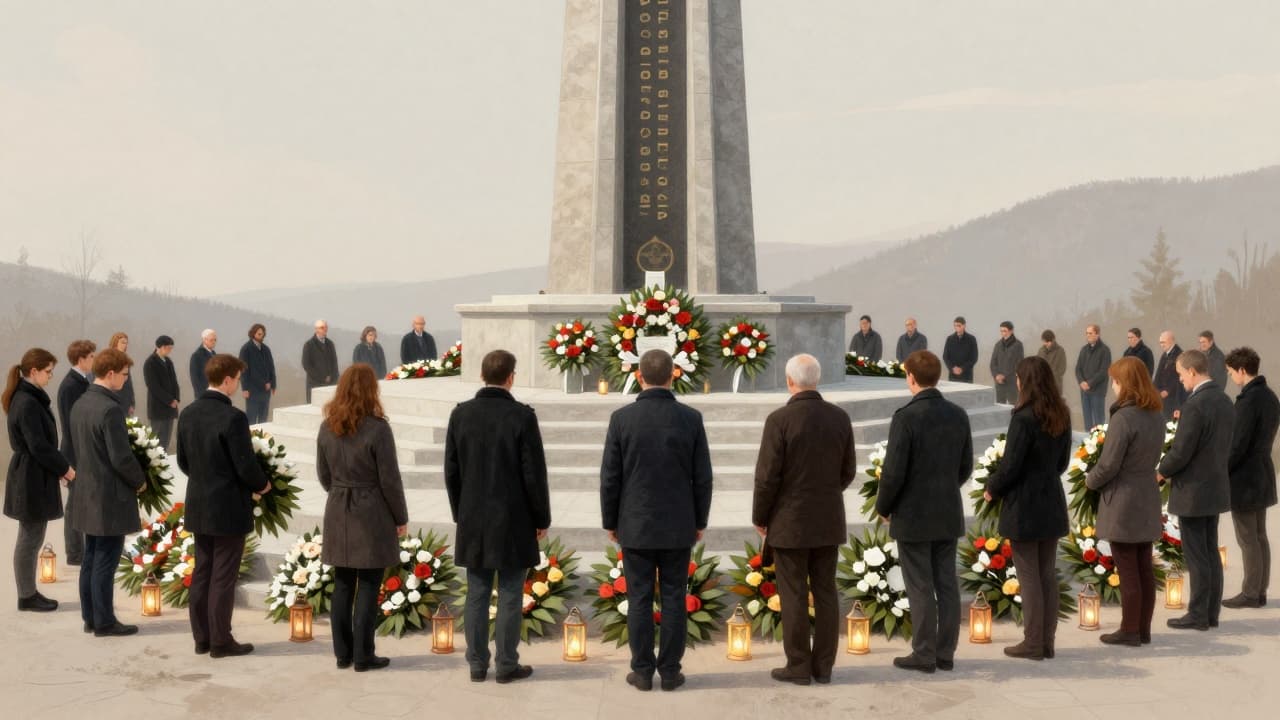 Polaganje vijenca ispred spomen-obilježja