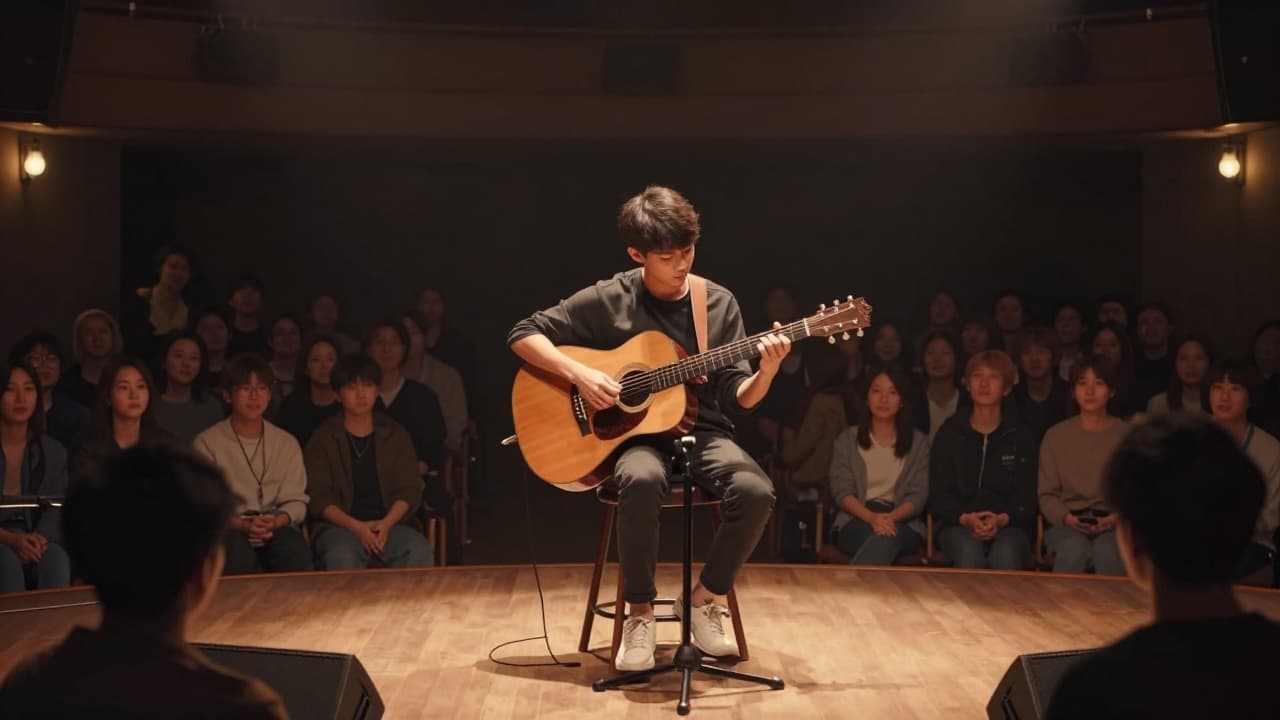 Young musician at an acoustic concert
