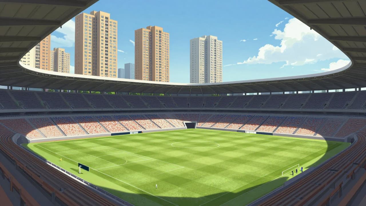 View from the south stand towards the north stand and the new skyscrapers in the background