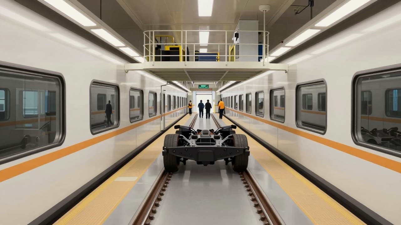 View inside a train maintenance workshop