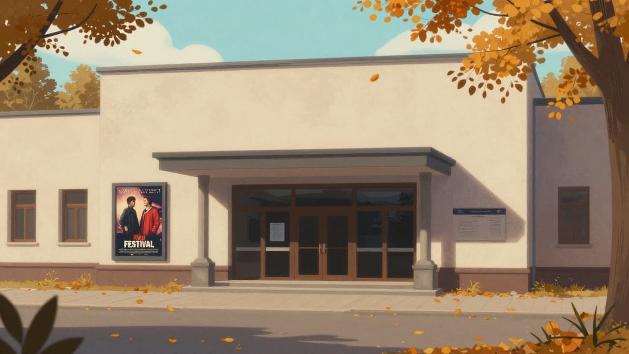 Entrance to the cinema in autumn