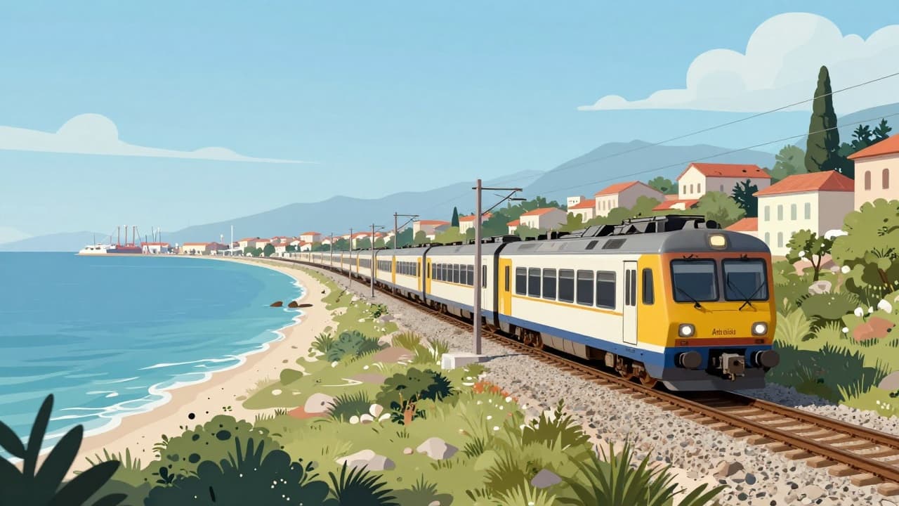 Train passing along the Adriatic coast