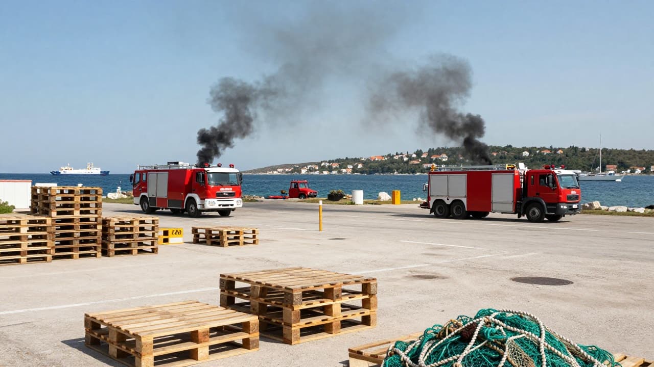 Black smoke rises from the industrial zone