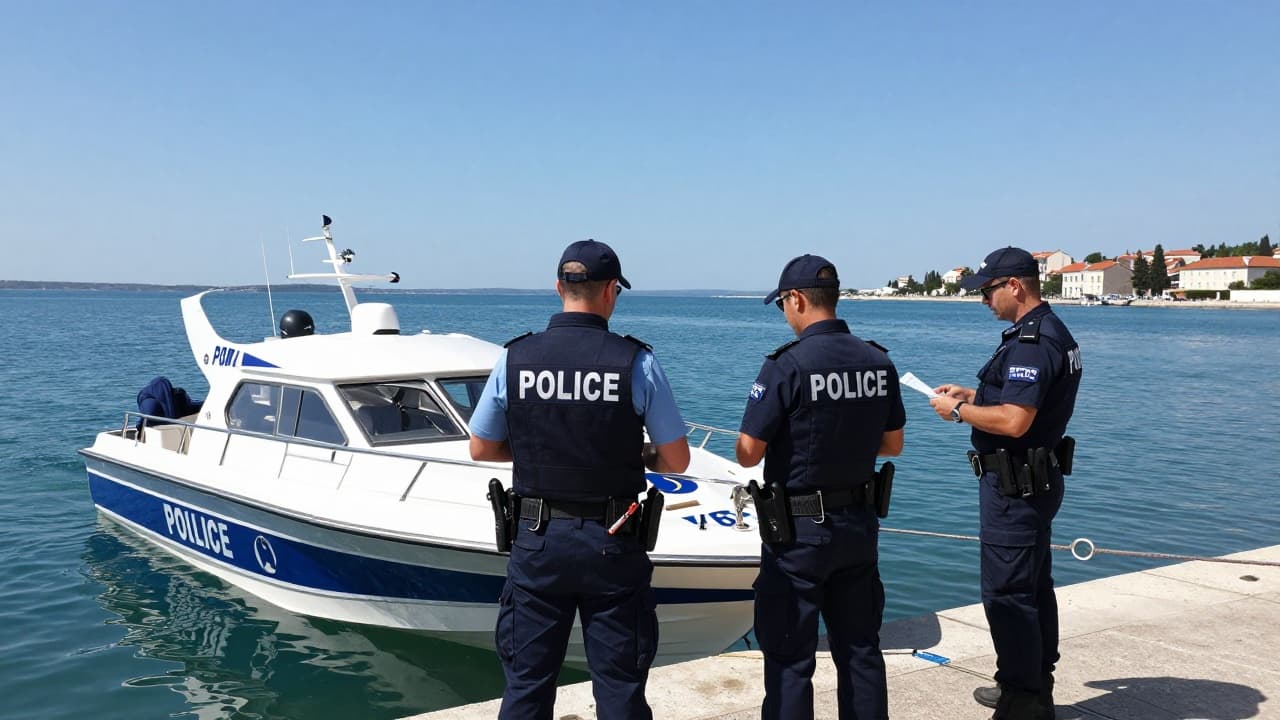 Police check documents on a boat