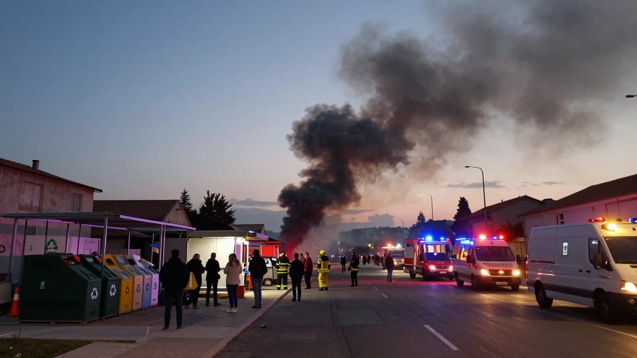Black smoke rises above the recycling center
