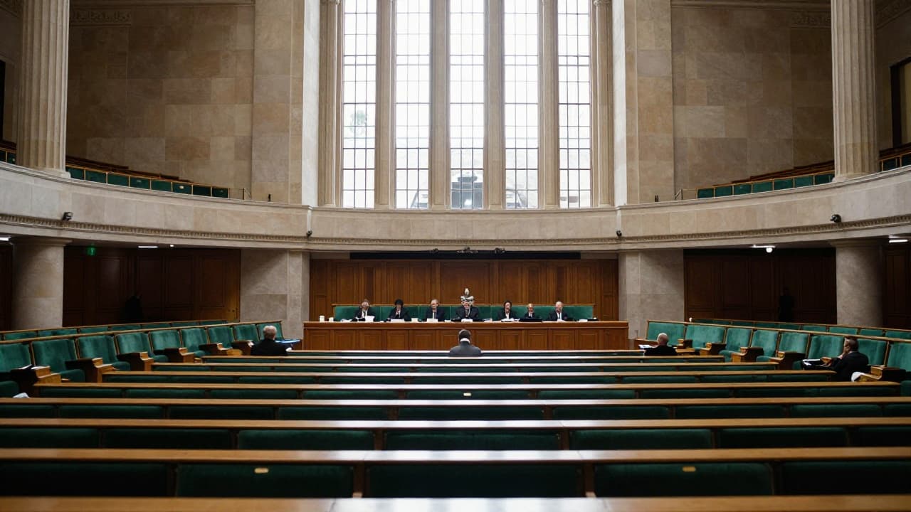 Empty benches in the parliament building