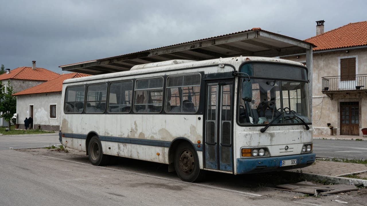 Zapušten autobus na praznom kolniku