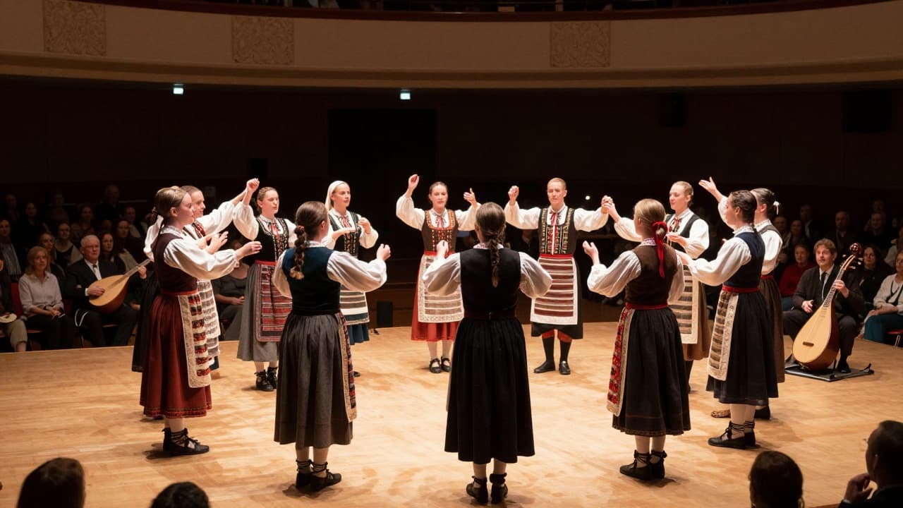 Folkloristi u nošnjama na pozornici