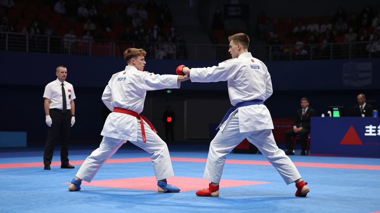 Dva natjecatelja u bijelim kimonom na ringu