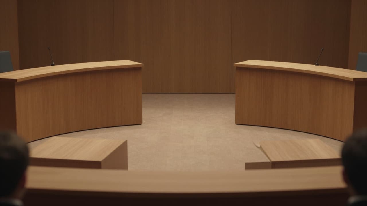 Empty benches in a courtroom