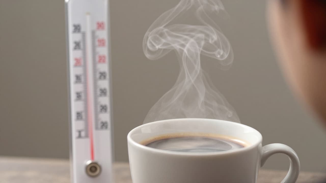 A hot drink with a thermometer in the background