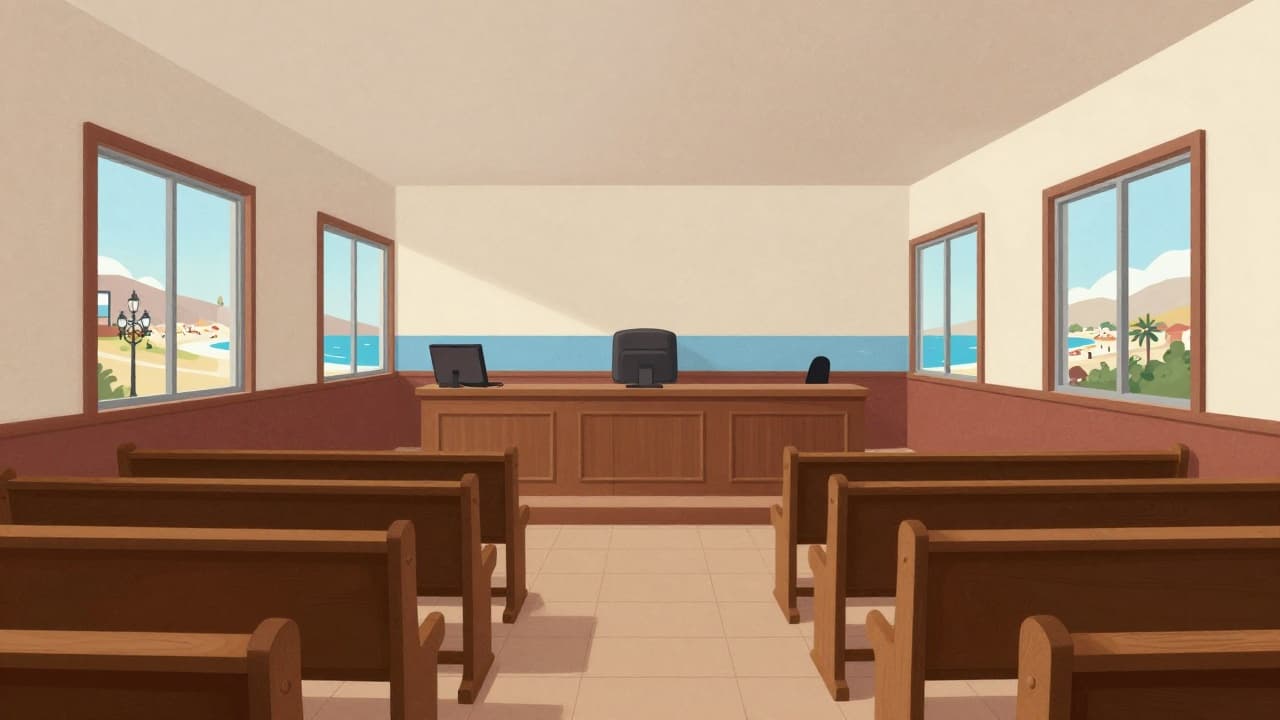 Empty hall with a view of the coast