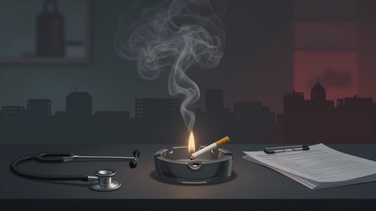 Cigarette lit on a hospital bed