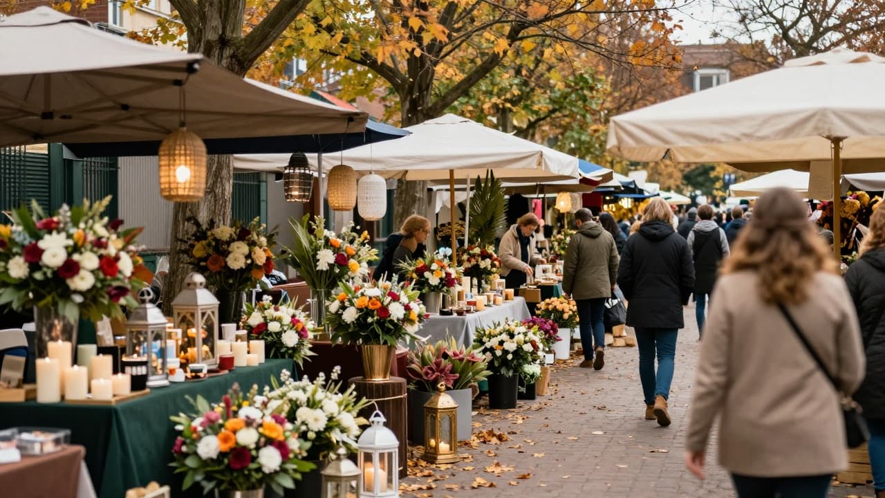 Market with flowers and candles