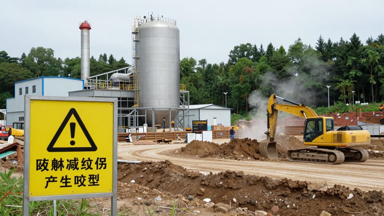 Work at the site marked with hazardous materials