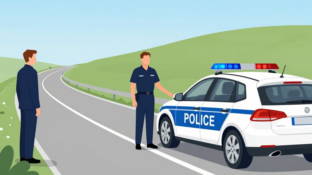 A police officer stops a vehicle on the road