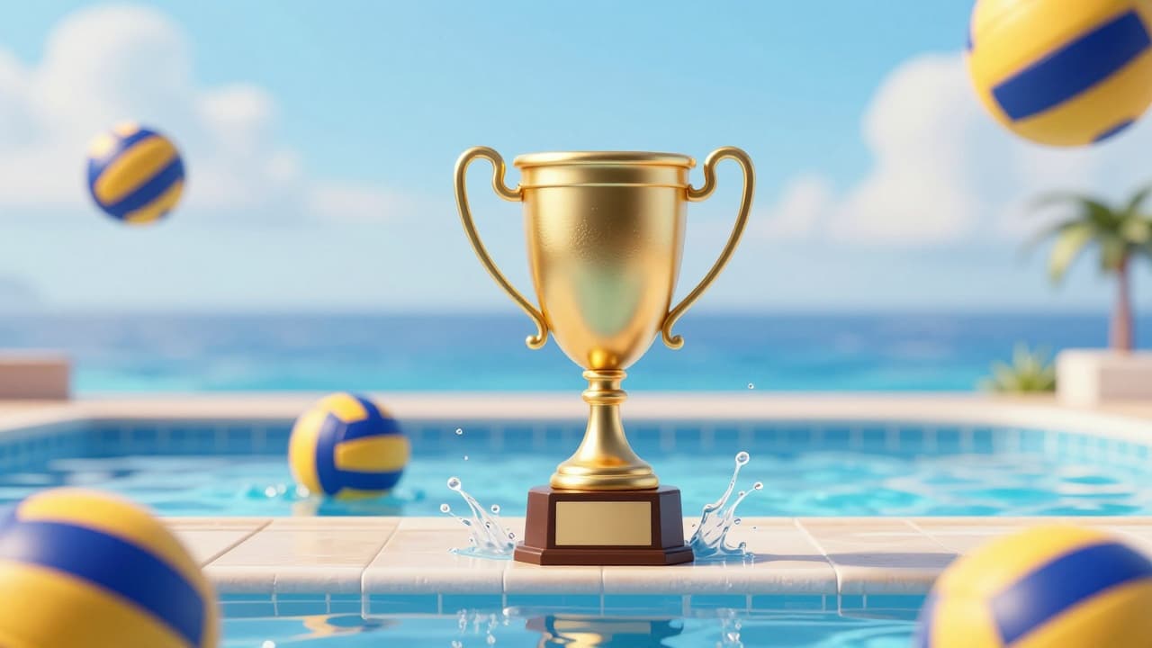 Golden trophy by the blue sea