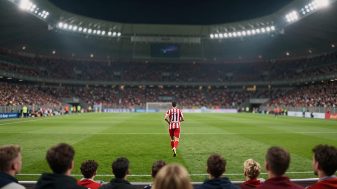 Night football match under the floodlights