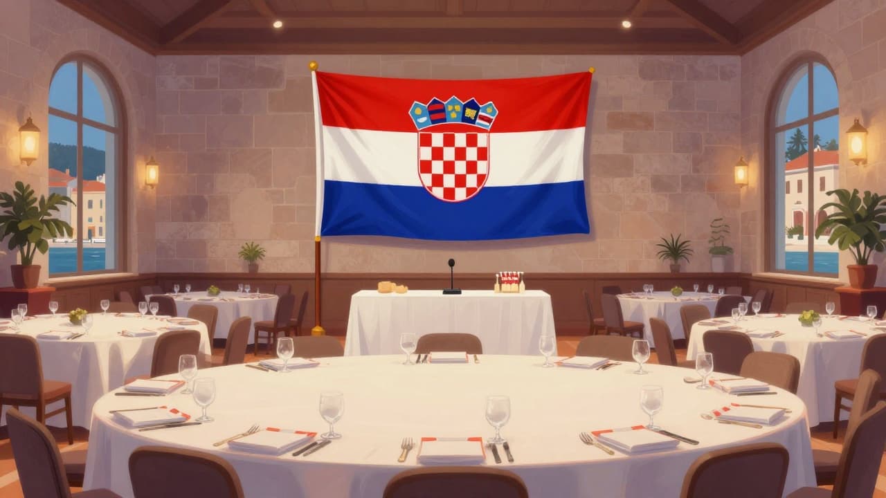 Prazna dvorana s hrvatskom zastavom