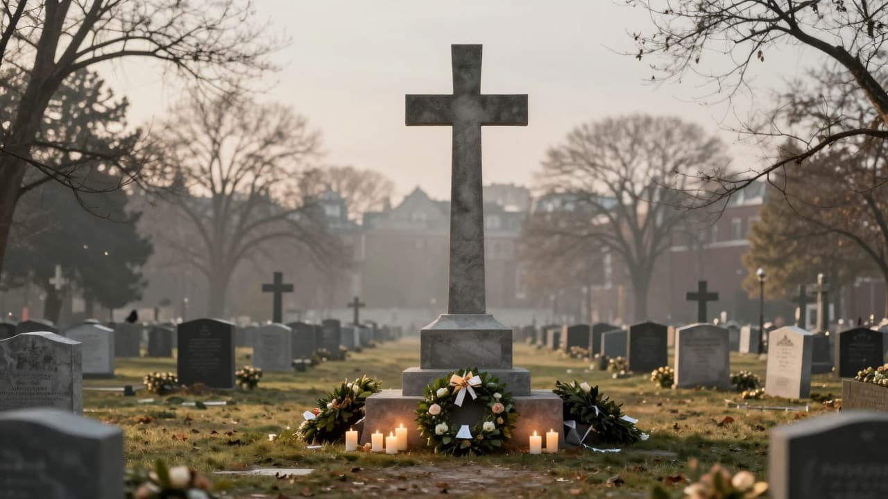 A wreath and candles beside the Central Cross