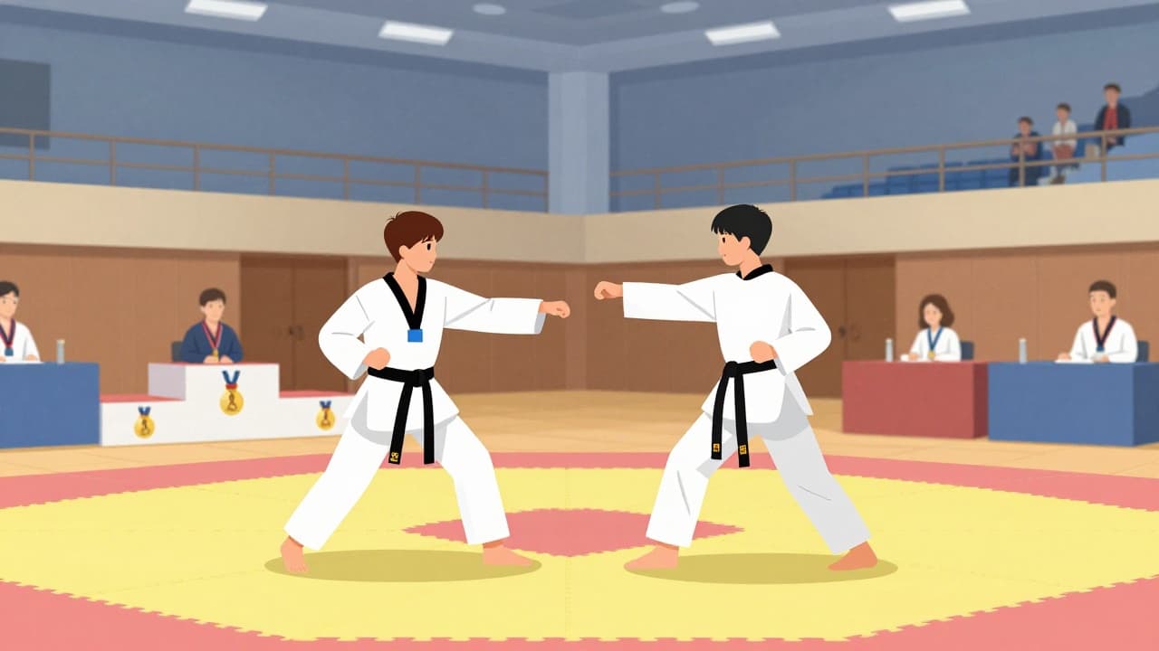Natjecatelji u taekwondou na podiju