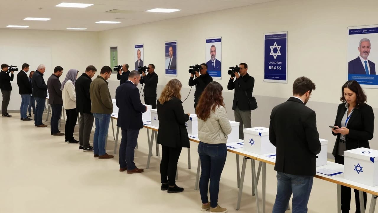 Queues of voters outside polling stations in the evening