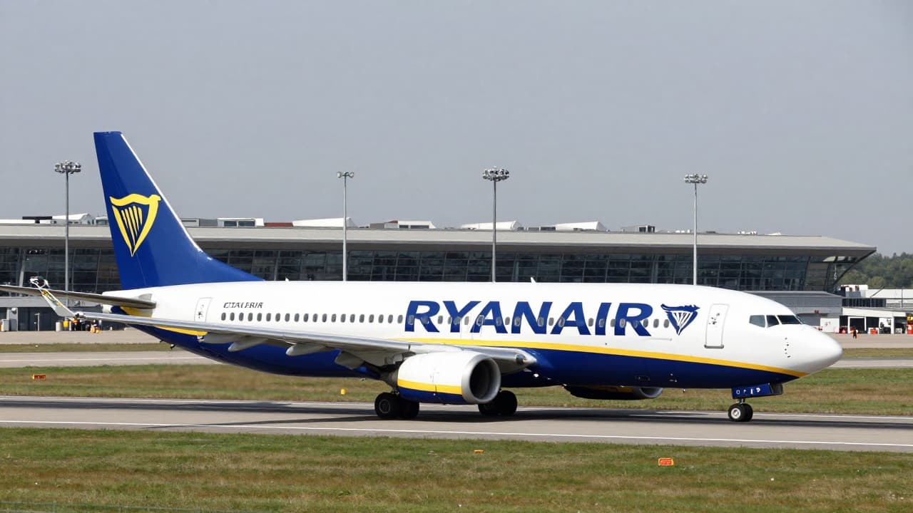 A Ryanair aircraft on the runway at Berlin airport