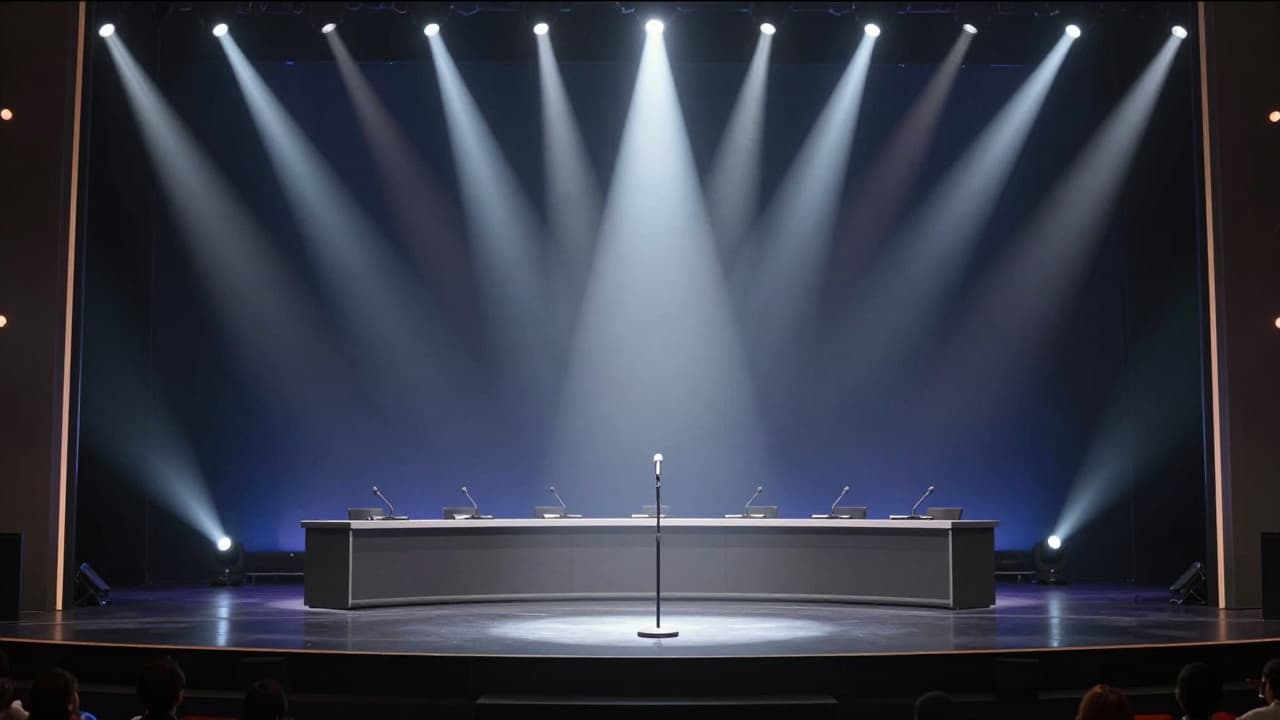 Stage with microphone and empty judges' table