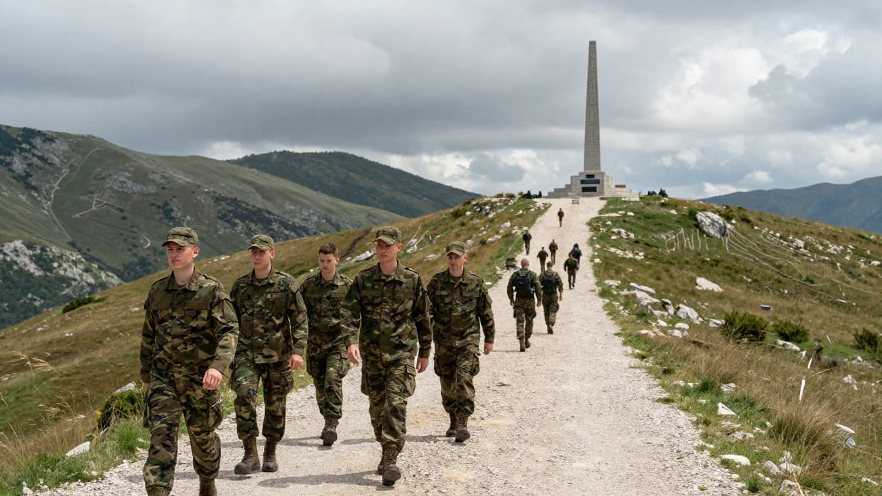 Vukovi marching towards the monument