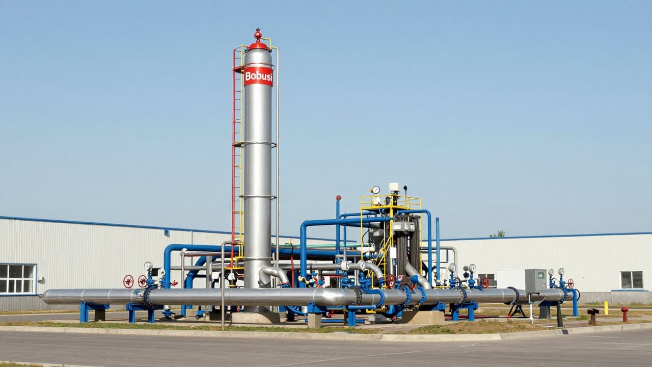 Depiction of an industrial gas station