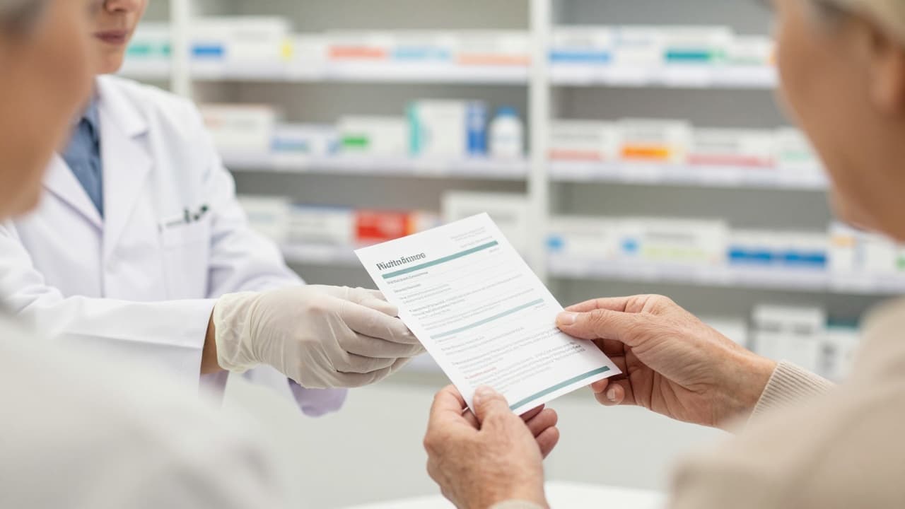 Farmaceut pacijentu predaje tiskani vodič o prehrani