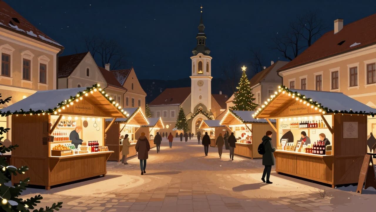 Adventski štandovi s rasvjetom na trgu