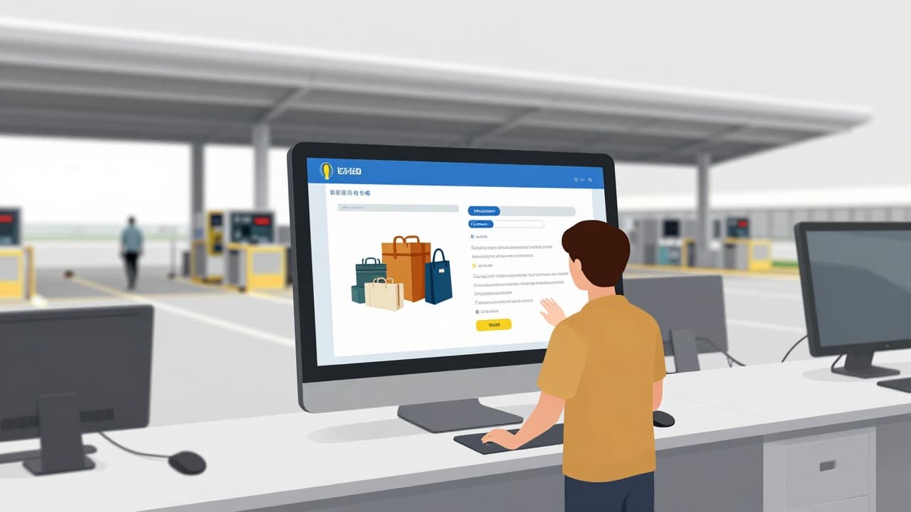 A traveller declares goods at a digital terminal