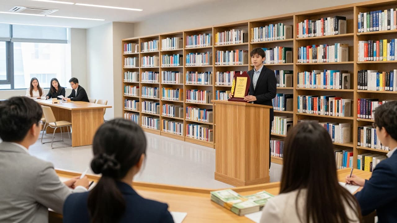 The award ceremony held in the library