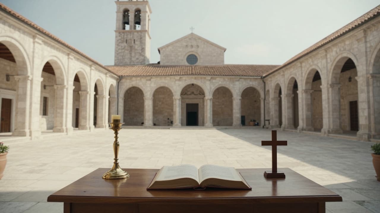 Church details in the sunny courtyard