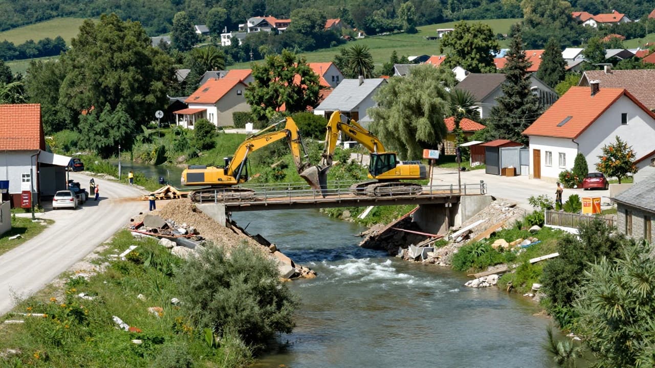 Works on the road and bridge repair