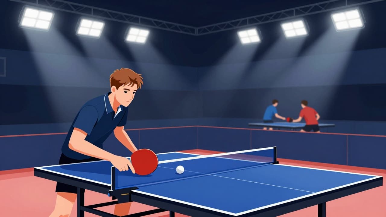 Table tennis table with racket and ball