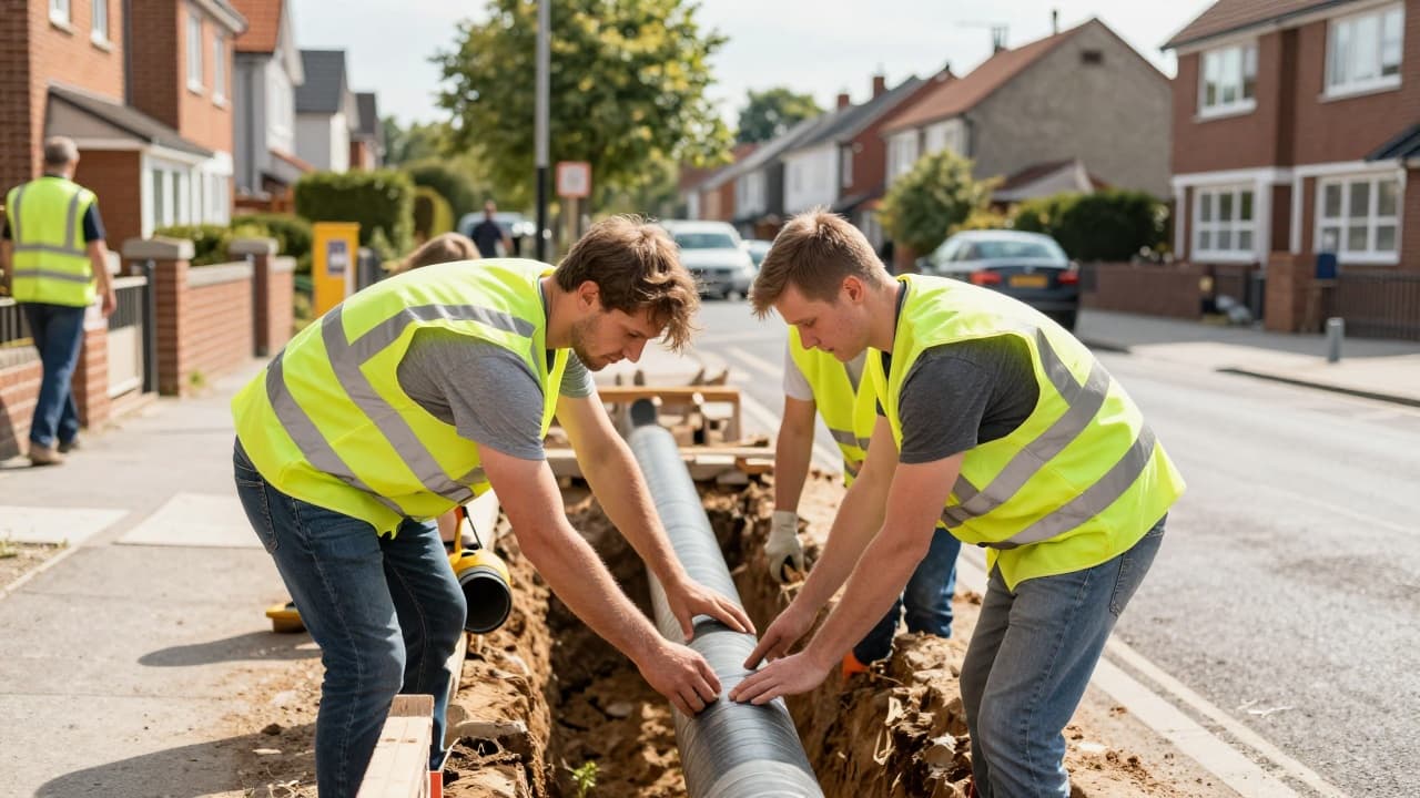 Workers installing water pipes
